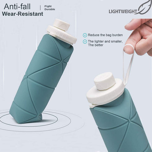 SPECIAL MADE Collapsible Water Bottles Leakproof Valve Reuseable BPA Free Silicone Foldable Travel Water Bottle for Gym Camping Hiking Travel Sports Lightweight Durable 20oz Dark Green