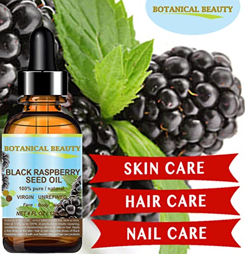 BLACK RASPBERRY SEED OIL. 100% Pure / Natural / Undiluted / Virgin / Unrefined / Cold Pressed Carrier oil. 0.5 Fl.oz.- 15 ml. For Skin, Hair, Lip and Nail Care. "One of the highest antioxidants, rich in vitamin A and E, Omega 3, 6 and 9 Essential Fatty Ac
