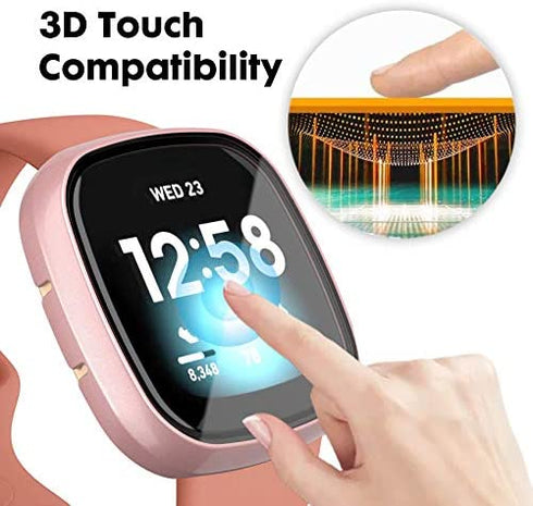 KPYJA 10-Pack Tempered Glass Screen Protector with Hard PC Case Compatible with Fitbit Versa 3/Sense, All-Around Protective Screen Full Cover Bumper Compatible for Fitbit Sense/Versa 3 Smart Watch