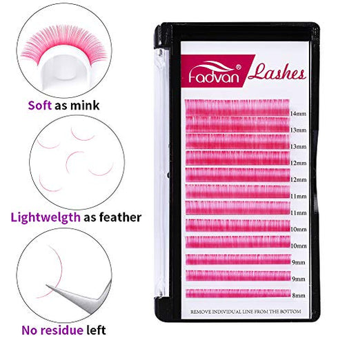 Color Eyelash Extensions Pink Lashes 0.07 Thickness D curl 8-14mm Classic Lash Extensions Individual Lashes Used by FADVAN (Pink, 0.07-8-14mm)