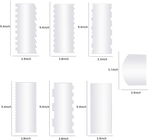 LIFVCNT 7 Pcs Clear Acrylic Cake Scraper Decorating Comb Set, Cake Icing Scraper Smoother Toolset for kitchen, 11 Patterns for DIY Cream Cake Decorating Mousse Kitchen Supplies for Bread Dough Fondant