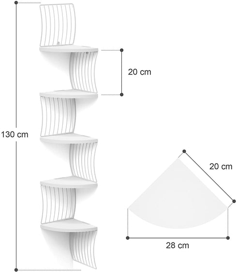 Love-KANKEI Corner Shelf Wall Mount of 5 Tier Rustic Solid Wood Floating Shelves for Bedroom Wall Shelves Living Room Bathroom Kitchen Office and More White and White Brackets