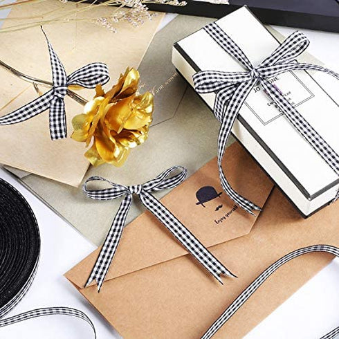 50 Yards Black and White Ribbon Christmas Gingham Ribbon Plaid Buffalo Check Ribbon Gift Wrap Ribbons Taffeta Polyester Ribbon for Crafts with Woven Edge