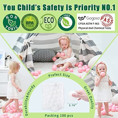 GOGOSO Ball Pit Balls for Kids ,100pcs Plastic Balls Crush Proof Baby Play Ball BPA Free Non-Toxic 2.15 Inch Pit Ball for Kids Birthday Party Pool Tent Party Favors Bath Playpen