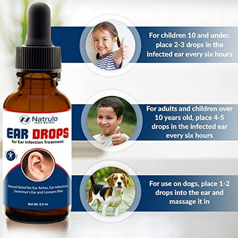 Natural Ear Drops for Ear Infection Treatment – Organic Ear Drops for Adult, Kids, Baby, Dog & Pets – Relieves Ear Aches, Itchy Ears, Infections, Swimmer's Ear, & Loosens Wax – Kids Safe, Made in USA