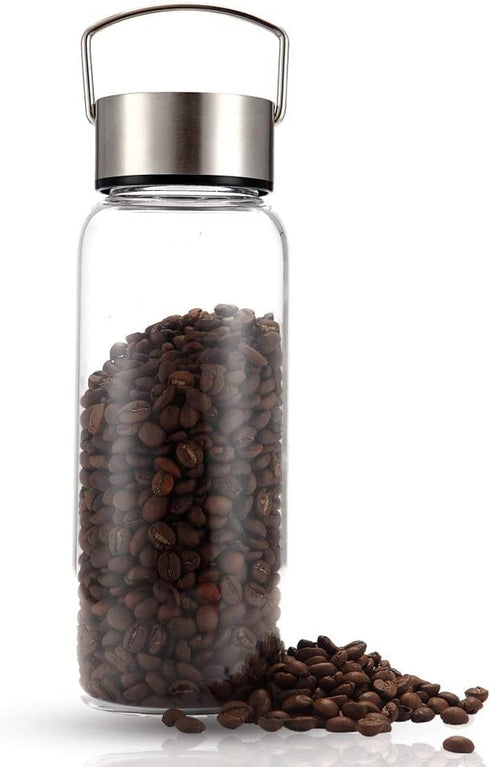 DE.KITCHEN&HIFUN 50 oz Sports Glass Water Bottle with Twist Cap, Clear Borosilicate Glass Water Bottle with Neoprene Sleeve, Large Glass Thermo for Coffee Fruit Vegetable Juice Nut Storage Tank