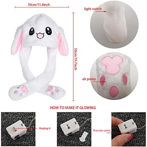 IronBuddy LED Glowing Plush Moving Rabbit Hat Funny Glowing and Ear Moving Bunny Hat Cap for Women Girls, Cosplay Christmas Party Holiday Hat