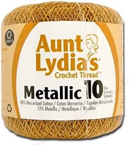 Aunt Lydia's Crochet Cotton Metallic Crochet Thread Size 10 (2 - Pack) (Gold/Gold)