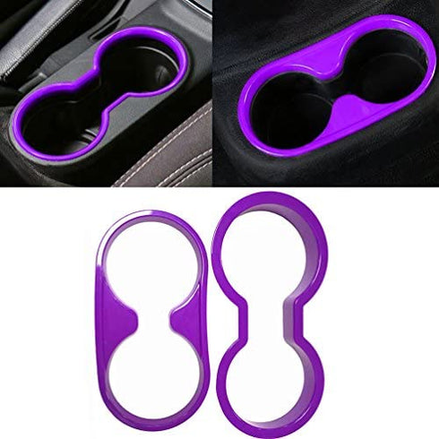 E-cowlboy 4PCS Interior Accessories Decoration Cover Trim Kit Front+Rear Water Cup Holder Trim Gear Shift Box Trim Transfer Case Trim for Jeep Wrangler JK JKU 2011-2018 4-Door (Purple)