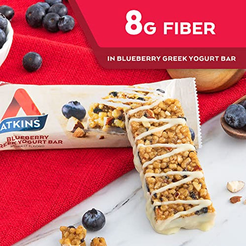 Atkins Blueberry Greek Yogurt Protein Meal Bar. Rich in Fiber. Keto-Friendly. (5 Bars)
