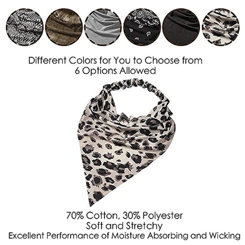 6 Pack Hair Scarf Headband for Women - Elastic Hair Kerchief Boho Triangle Bandana Head Scarf with Clips Non Slip Leopard Print Hair Scarves for Girls