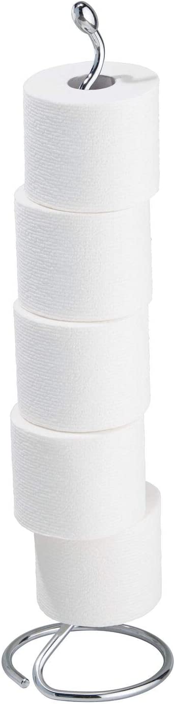 iDesign 68600EU Orbinni Metal Toilet Tissue Roll Reserve for Bathroom, Compact Squiggle Organizer Caddy, Holds 4 Rolls of Paper, Chrome