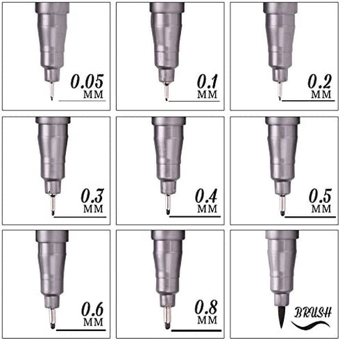 Precision Micro-Line Pens, Set of 9 Black Micro-Pen Fineliner Ink Pens, Waterproof Archival ink, Multiliner, Sketching, Anime, Artist Illustration, Technical Drawing, Office Documents