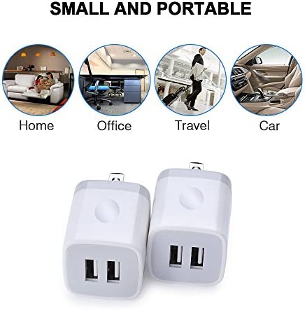 USB Wall Charger, FiveBox 2Pack Dual Port 2.1Amp Fast Wall Charger Brick Base Adapter Charging Block Charger Cube Plug Charger Box for iPhone 14 13 12 11 Pro X 6 6S 7 8 Plus, iPad, Samsung, Android