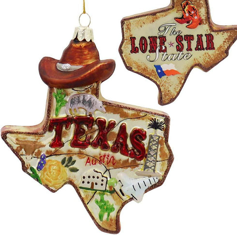 Kurt S. Adler 4.875-Inch Glass Texas Ornament, Multi