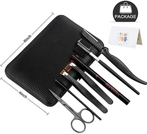 SENXILLER Eyebrow Kit Razor Pencil Brush Stencil Scissors Tweezers Grooming Kit with Mirror for Men and Women (Dark Brown Eyebrow Pencil)