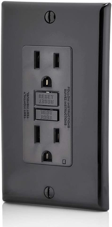 Leviton GFNT1-E Self-Test SmartlockPro Slim GFCI Non-Tamper-Resistant Receptacle with LED Indicator, Wallplate Included, 15-Amp, Black