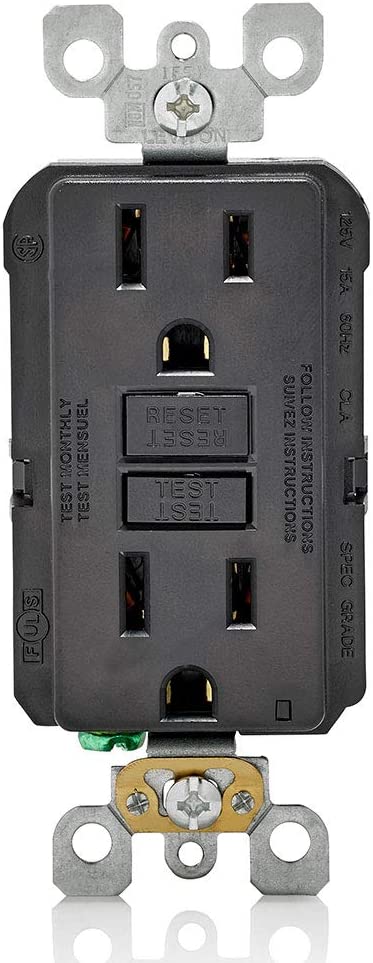 Leviton GFNT1-E Self-Test SmartlockPro Slim GFCI Non-Tamper-Resistant Receptacle with LED Indicator, Wallplate Included, 15-Amp, Black