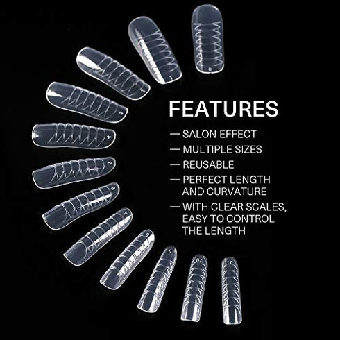Modelones Poly Extension Gel Dual Nail Forms - Poly Nail Gel Forms 120pcs Clear Nail Extension Tips Set Nails Enhancement Thickening Acrylic False Nails Manicure Tool 12 Sizes Trendy Nail Art Design Salon DIY at Home