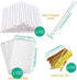 300 PCS Cake Pop Sticks and Wrappers Kit, Including 100ct 6-inch Paper Lollipop Sticks, 100ct Clear Candy Treat Bags Parcel, 100ct Gold Twist Ties for Cakepop, Lollipop, Hard Candy, Suckers, Chocolate