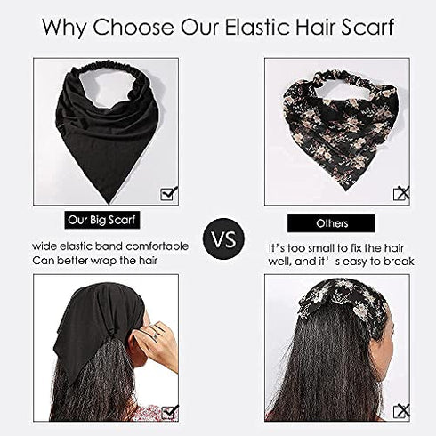 6 Pack Hair Scarf Headband for Women - Elastic Hair Kerchief Boho Triangle Bandana Head Scarf with Clips Non Slip Leopard Print Hair Scarves for Girls