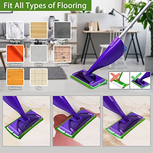 Reusable Microfiber Mop Pads Fit Swiffer Wet Jet (4 Pack), Washable Mop Pad Refills Compatible with WetJet, Heavy Duty Spray Mop Replacement Heads for Floor Cleaning, Come with a Scraper (12?, Green)