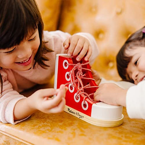Melissa & Doug Deluxe Wood Lacing Sneaker - Learn to Tie a Shoe Educational Toy - Shoe Tying Practice For Kids, Developmental Toys For Preschoolers And Toddlers