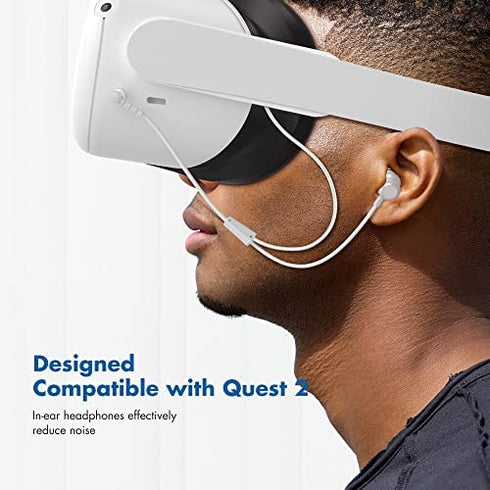 KIWI design Noise-Isolating in-Ear Headphones Compatible with Quest 2 / Rift S Accessories, Earphones with Custom Silicone Earbuds Caps (White)