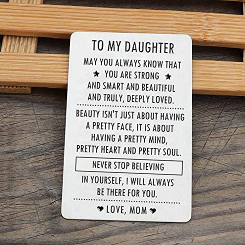 XYBAGS Engraved Wallet Inserts Gifts for Daughter from Mom, To My Daughter Engraved Card with Encouraging Quotes, Christmas Birthday Graduation Gift Ideas