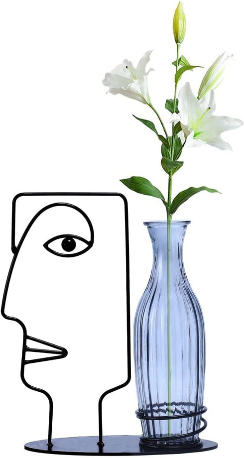 CFFOWNUG Head vase Face vase Glass Vase Decorations Made of Metal and Glass Hydroponics Vase Metal Flower Vase for Indoor Desk Decoration,Unique Vase,Suits Home,Office,Outdoor Decoration