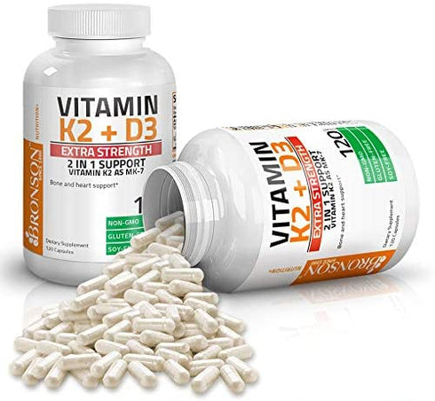 Bronson Vitamin K2 (MK7) with D3 Extra Strength Supplement Bone and Heart Health Non-GMO Formula 10,000 IU Vitamin D3 & 120 mcg Vitamin K2 MK-7 Easy to Swallow Vitamin D & K, 120 Capsules
