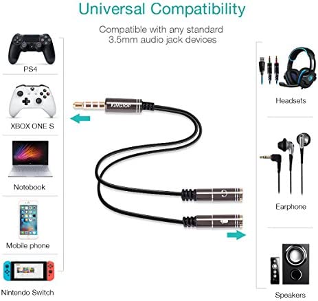 KINGTOP 2 Pack 3.5mm Combo Audio Adapter Cable for PS4,PS5,Xbox One,Tablet,Mobile Phone,PC Gaming Headsets and New Version Laptop