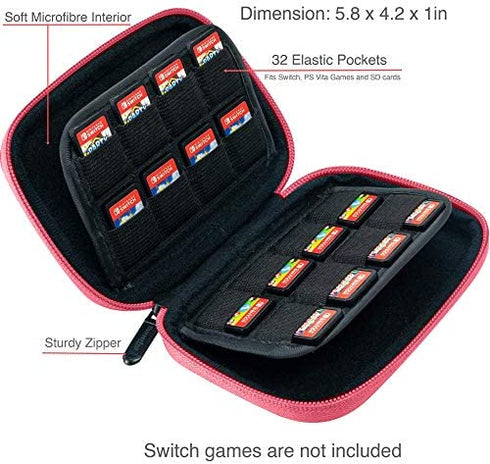 Butterfox 32 Switch Game Case for Nintendo Switch, Switch Game Card Storage Holder or SD Memory Card Case (Coral Pink/Black)