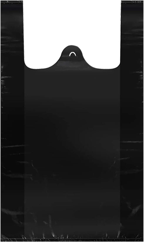 LazyMe Plastic Grocery Bags with Handles Small Size Merchandise Bags Shopping Bags in Bulk Pet Poop Bags, 10 x 16 Inches (Black 100 Pcs)