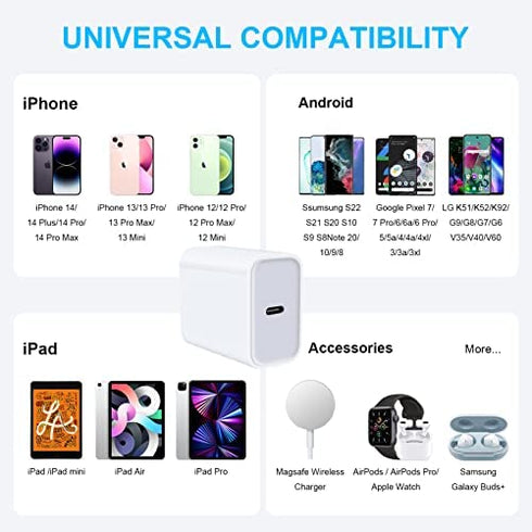 USB C Fast Charger Head for iPhone 14 Pro, 20W USB C Power Adapter Fast Charging Block Brick Cube Box for iPhone 14 Pro Max/14 Plus/13/12/11 Pro/Max/Mini/SE/XS, Samsung Galaxy S22 S21 S20,Pixel 7 6a