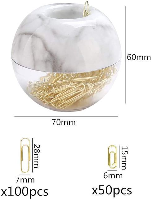 100pcs Standard Gold Paper Clips in Marble Tone Magnetic Paperclips Holders and 50pcs Golden Mini Paper Clip Set for Desk Organizers Gift Idea (Marble Dispenser Set)