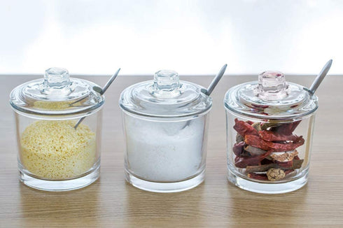 123Arts Glass Sugar Bowl Spice Jar Seasoning Pots with Lid Spoon