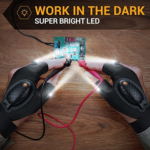 Rechargeable Flashlight Gloves Men Gifts - Led Light Glove Christmas Stocking Stuffers Birthday Fishing Gifts for Dad Women Husband Him Teens Guy Cool Gadgets Tools Stuff for Camping Running Repairing