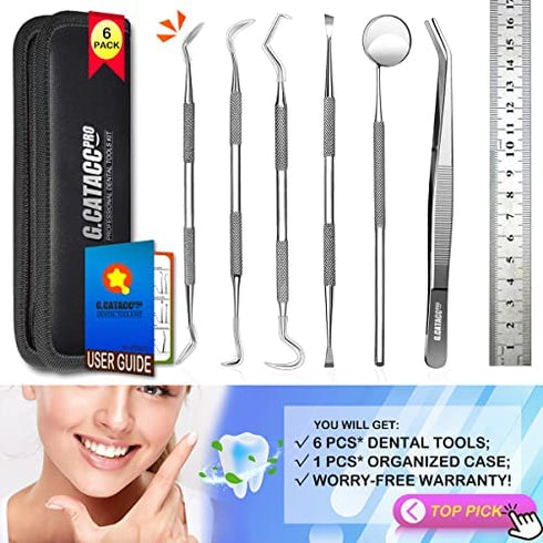 Dental Tools, Plaque Remover for Teeth, Professional Dental Hygiene Cleaning Kit, Stainless Steel Tooth Scraper Plaque Tartar Remover Cleaner, Dental Pick Scaler Oral Care Tools Set - with Case