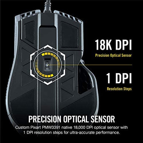 Corsair Ironclaw RGB - FPS and MOBA Gaming Mouse - 18,000 DPI Optical Sensor - Backlit RGB LED, Black