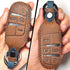 Leather Car Key Fob Cover Compatible with Jeep Keyless Remote Control Grand Cherokee Dodge Challenger Charger Dart Durango Journey Chrysler 200 300 Fiat etc (A Style, Brown)