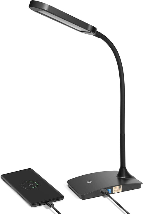 TW Black Desk Lamps for Home Office - Super Bright Small Desk Lamp with USB Charging Port, a Perfect LED Desk Light as Study Lamp, Bedside Reading Lights