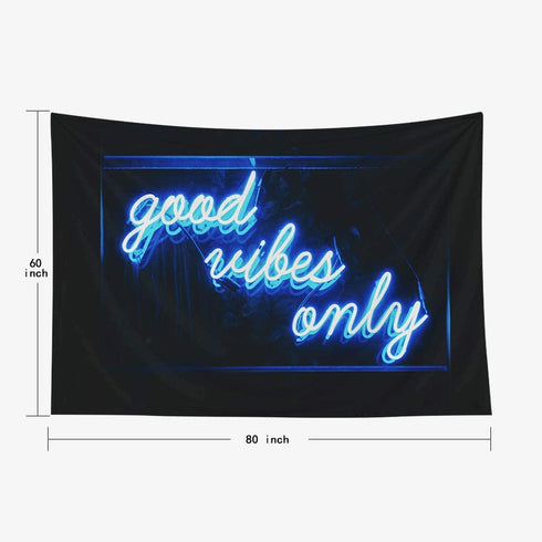 Musesh Blue Neon Tapestry Good Vibes Only Words Glow in The Dark Tapestry for Bedroom Dorm Living Room 80X60 Inch