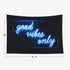 Musesh Blue Neon Tapestry Good Vibes Only Words Glow in The Dark Tapestry for Bedroom Dorm Living Room 80X60 Inch