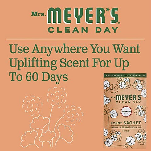Mrs. Meyer's Air Freshener Sachets, Fragrance for your Locker, Car, Closet, and Gym Bag, Geranium, Pack of 3