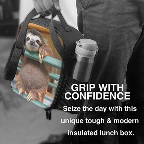 PrelerDIY Sloth Lunch Box - Insulated Lunch Box for Kids Funny 3D Design with Side Pocket & Shoulder Strap Lunch Bag, Perfect for School/Camping/Hiking/Picnic/Beach/Travel