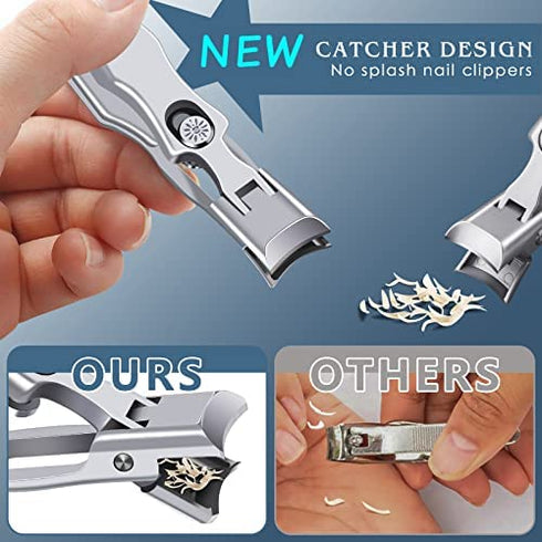 Nail Clippers for Men Thick Nails - Professional Extra Large Heavy Duty Toe Nail Clippers for Seniors, Stainless Steel Wide Jaw Opening No Splash Fingernail Cutters Long Handle with Catcher File