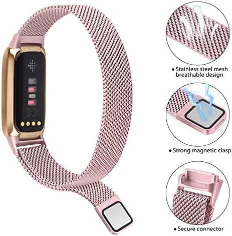 Vanjua Metal Band Compatible with Fitbit Luxe Bands, Stainless Steel Mesh Loop Adjustable Wristband Replacement Strap for Fitbit Luxe/Luxe Special Edition Fitness Tracker Women Men (Rose Pink)