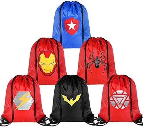 Zaleny Superhero Drawstring Backpacks Super Hero Sack Cinch Bags Theme Party Favors Supplies Pack of 6 for Boys