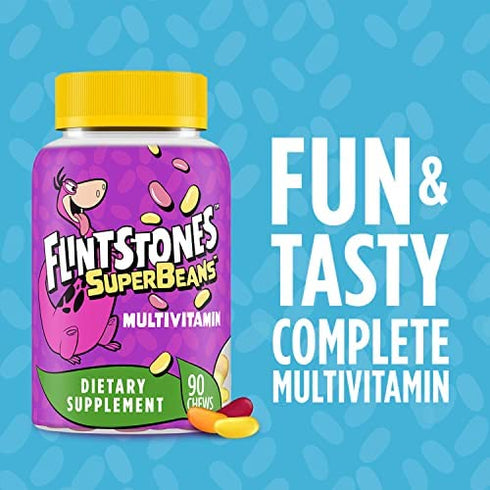 Flintstones SuperBeans, Kids Multivitamin with Immunity Support with Vitamins A, D, Iodine & Zinc to Support Healthy Growth, Fruit Flavored, Vegetarian, Jelly Bean Chews, 90 Count (Packaging may vary)